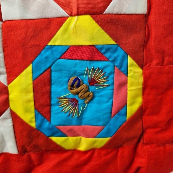 Tibetan Patchwork Baby Quilt Handmade 3-Dimensional 100% Cotton Red Multi NEW - Picture 7 of 11